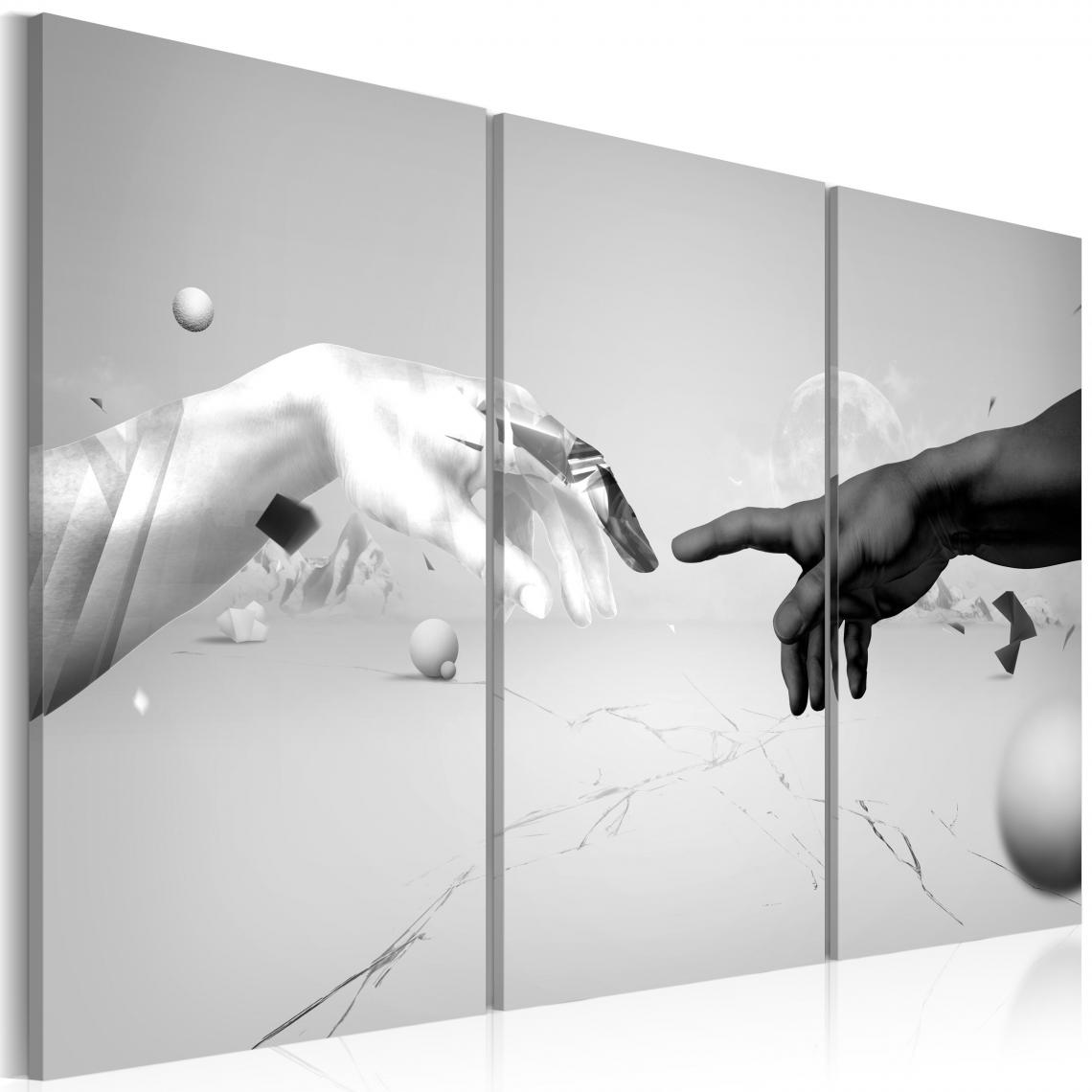Decoshop26 - Tableau sur toile en 3 panneaux décoration murale image imprimée cadre en bois à suspendre Toucher en noir et blanc 60x40 cm 11_0002096 - Tableaux, peintures