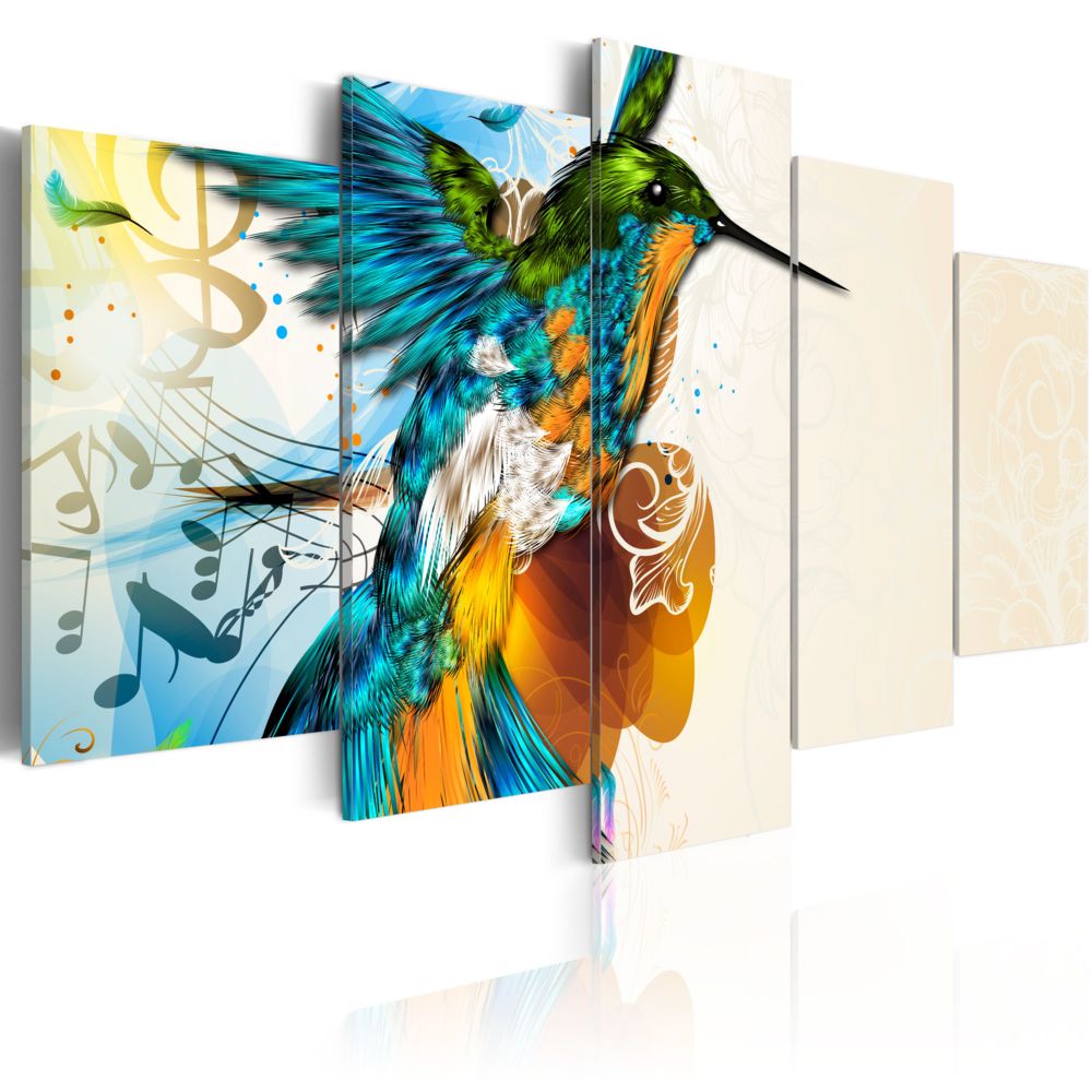 Bimago - Tableau - Bird's music - 5 pieces - Décoration, image, art | Animaux | Oiseaux | - Tableaux, peintures