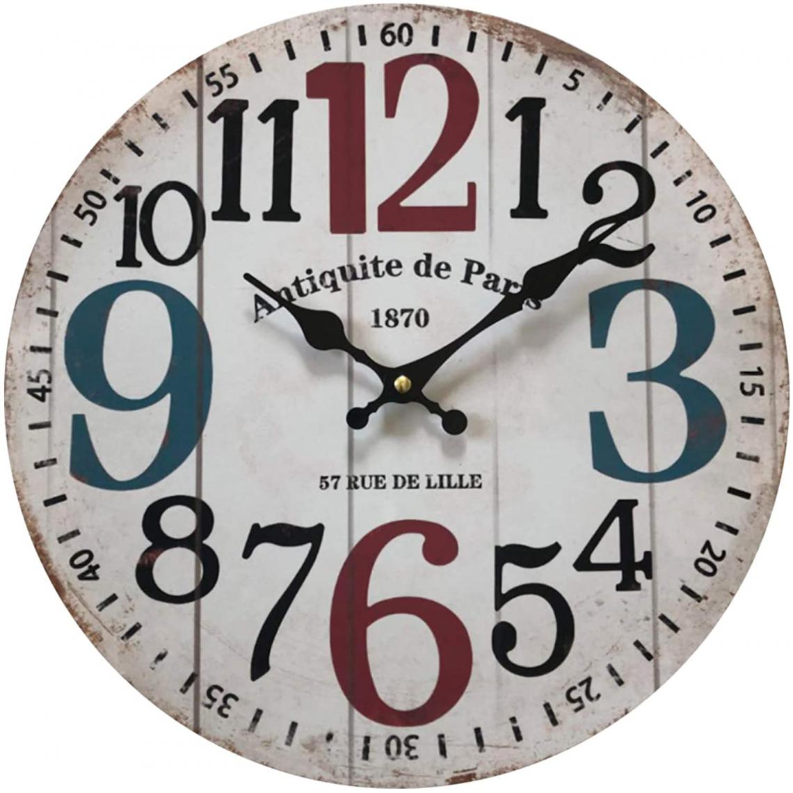 Mobili Rebecca - Horloge Murale Ronde Mdf Blanc Shabby Salon 33,8x33,8x4 - Horloges, pendules
