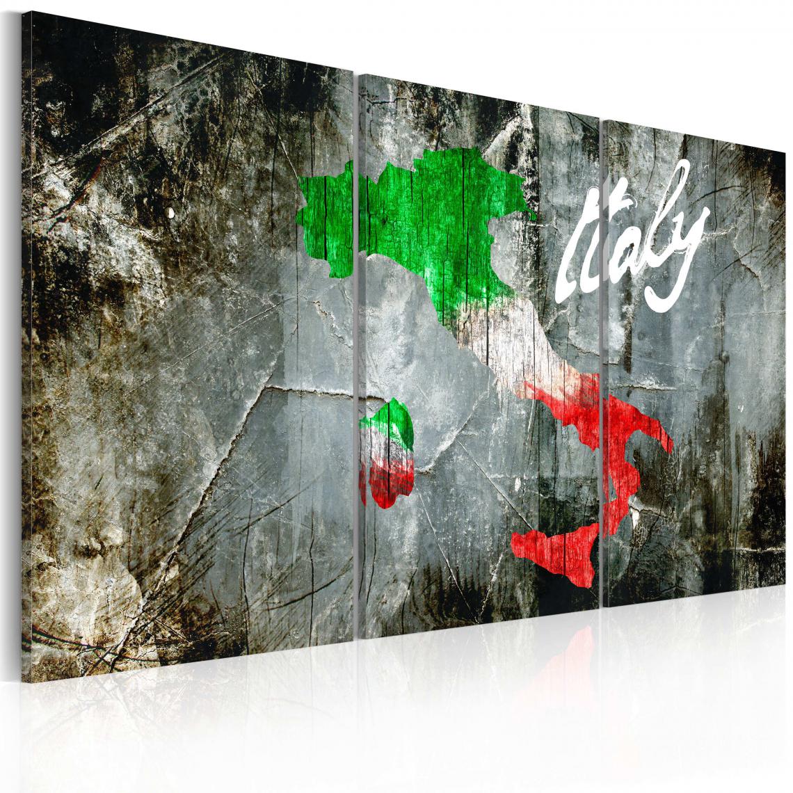 Decoshop26 - Tableau sur toile en 3 panneaux décoration murale image imprimée cadre en bois à suspendre Carte artistique de l'Italie - triptyque 90x60 cm 11_0003941 - Tableaux, peintures