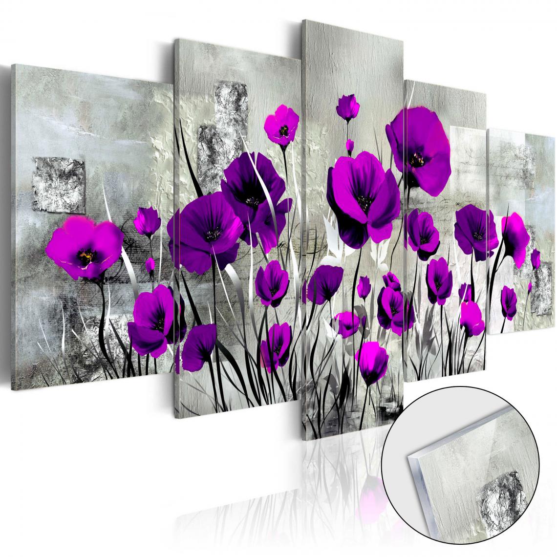 Decoshop26 - Tableaux en verre acrylique décoration murale motif Coquelicots violets en 5 panneaux 100x50 cm TVA110078 - Tableaux, peintures