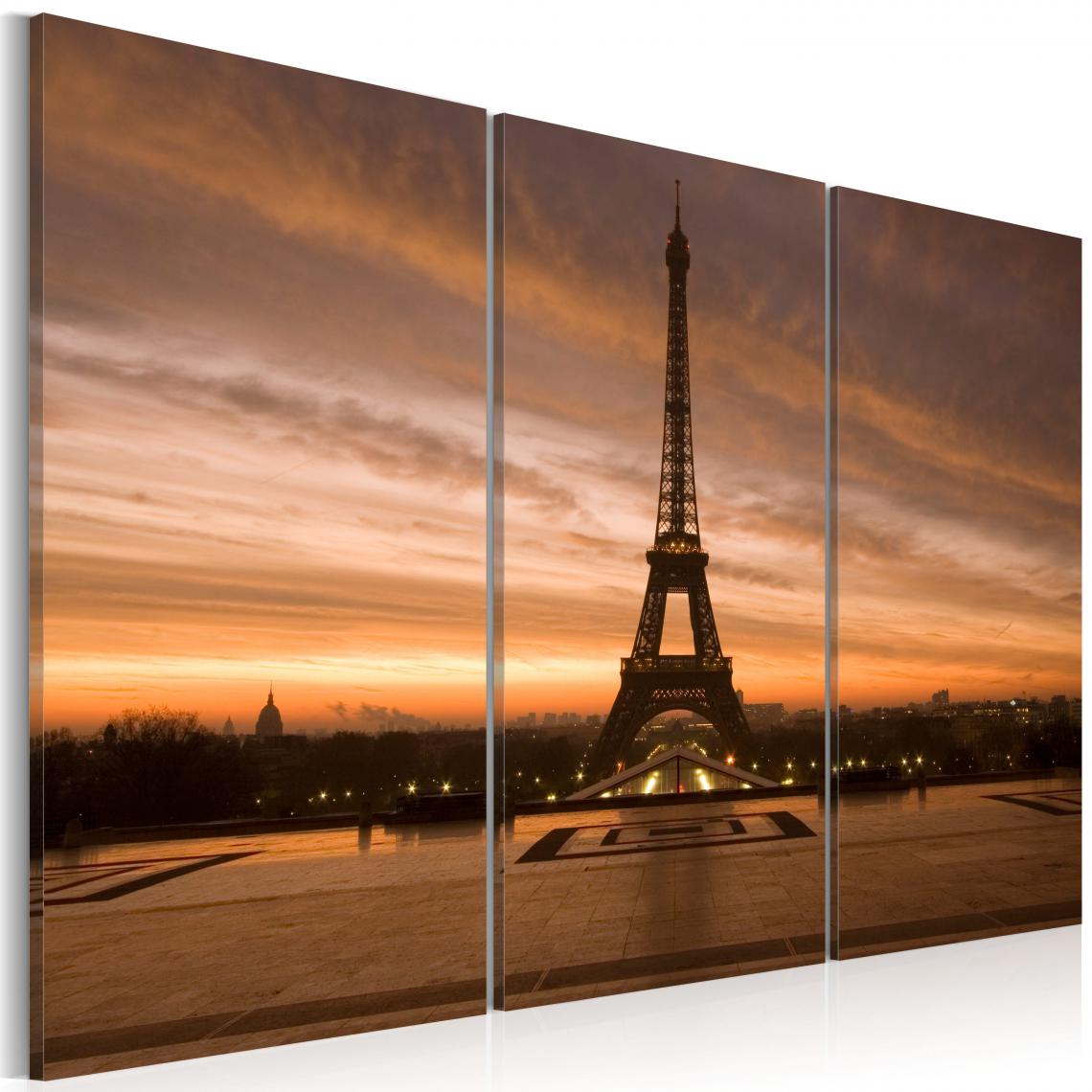 Decoshop26 - Tableau toile de décoration motif Coucher de soleil sur la tour Eiffel 90x60cm DEC110559 - Tableaux, peintures