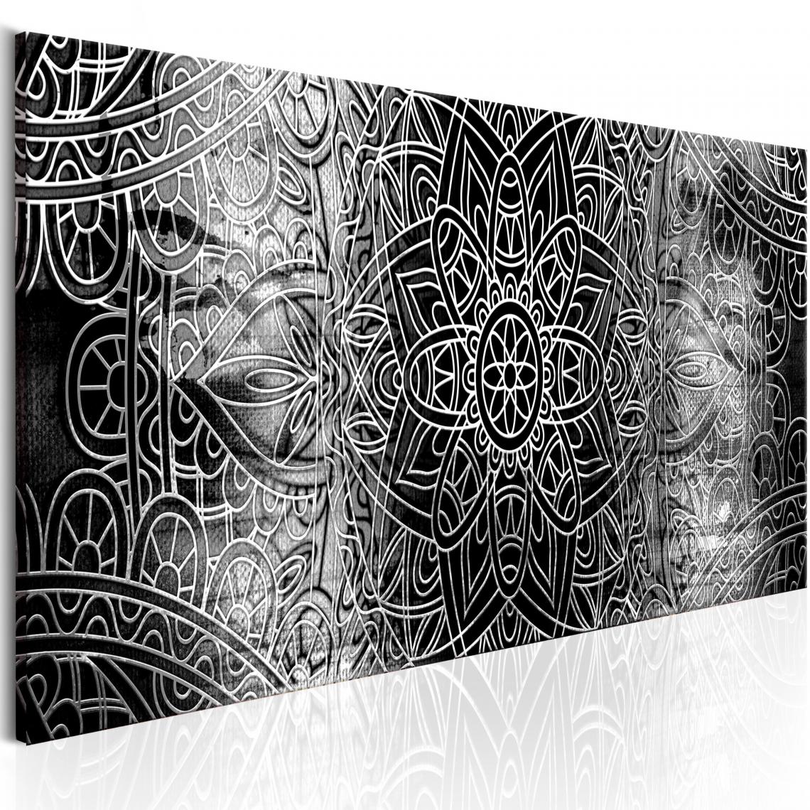 Decoshop26 - Tableau sur toile décoration murale image imprimée cadre en bois à suspendre Mandala : profondeurs grises 120x40 cm 11_0009093 - Tableaux, peintures