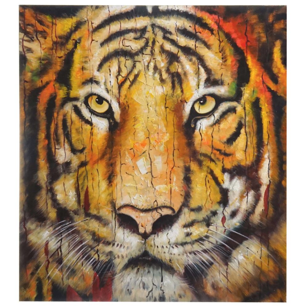 Mendler - Tableau à l'huile, tigre, peint à la main à 100%, toile de décoration murale XL ~ 100x90cm - Tableaux, peintures