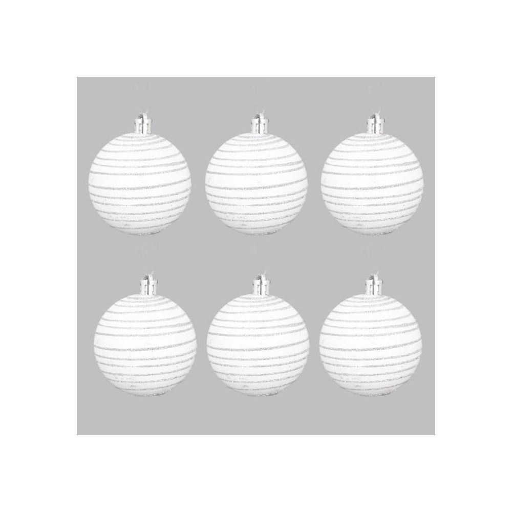 marque generique - BOULE DE NOEL - DECORATION DE SAPIN AUTOUR DE MINUIT Set de 6 boules décorées finition matte - Ø6 cm - Blanc - Décorations de Noël