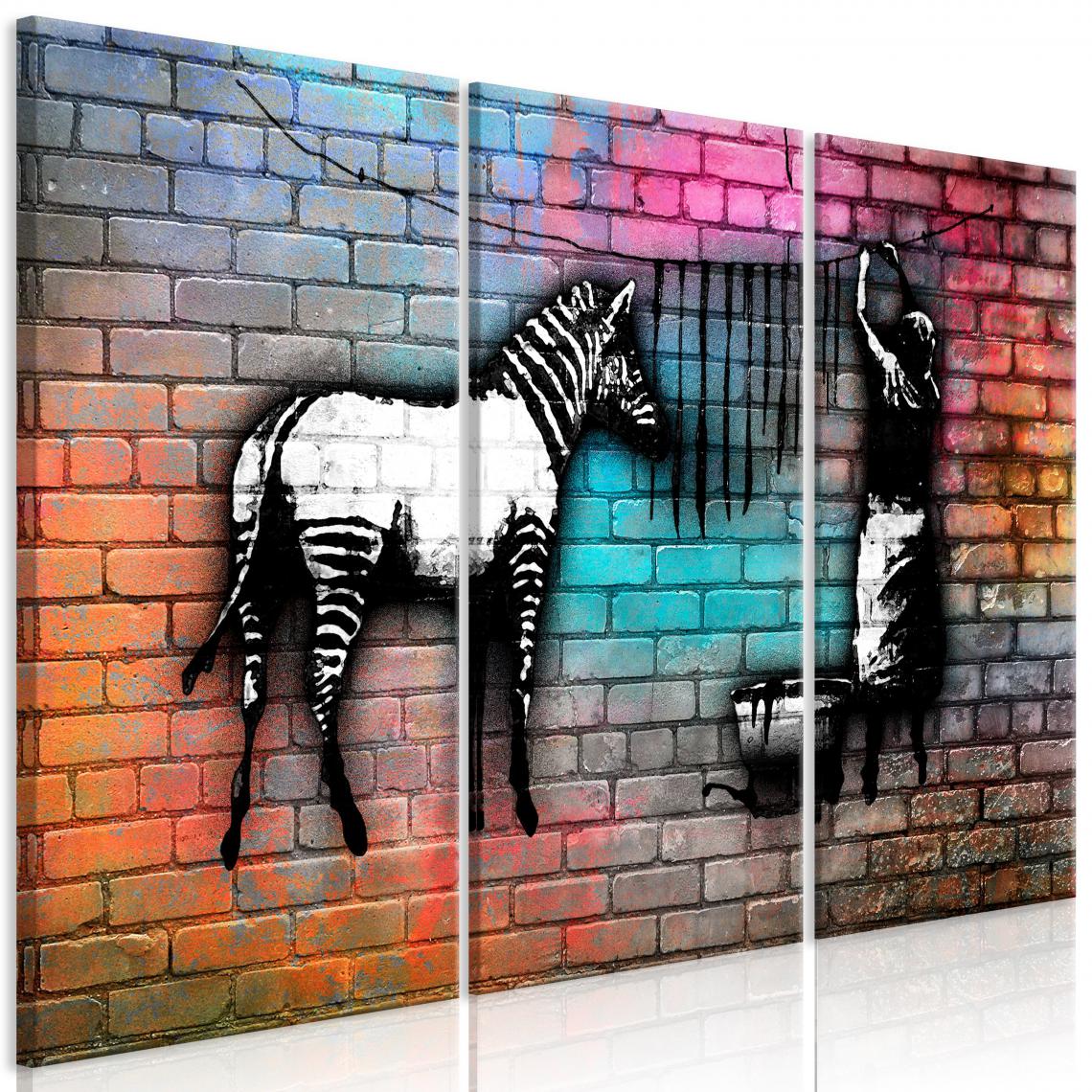 Decoshop26 - Tableau sur toile en 3 panneaux décoration murale image imprimée cadre en bois à suspendre Laver Zèbre - Brique Colorée (3 Parties) 120x80 cm 11_0003704 - Tableaux, peintures