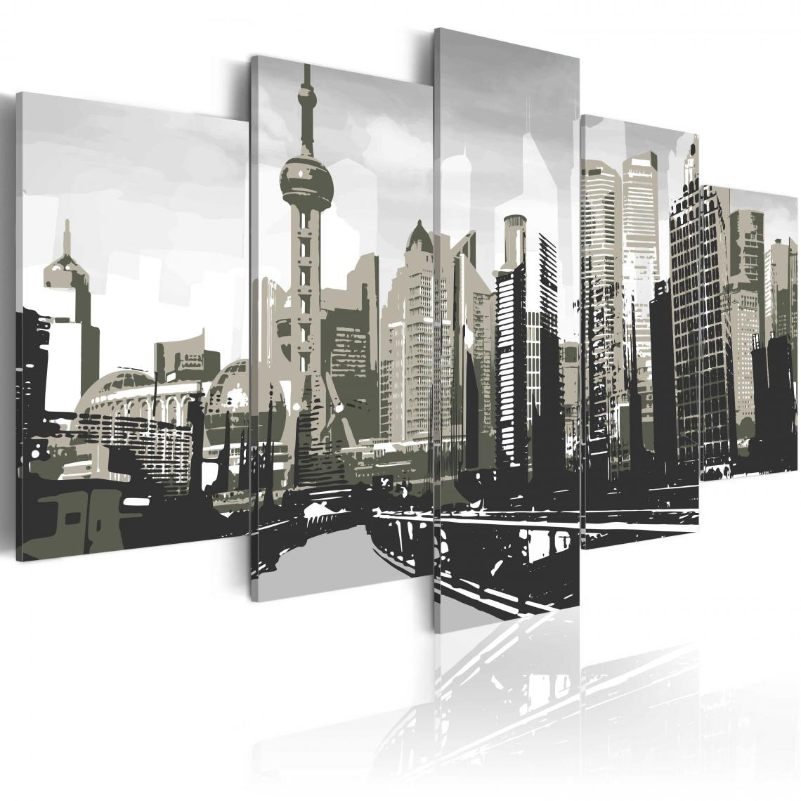 Decoshop26 - Tableau sur toile en 5 panneaux décoration murale image imprimée cadre en bois à suspendre Shanghai, la plus grande ville de Chine 200x100 cm 11_0008348 - Tableaux, peintures
