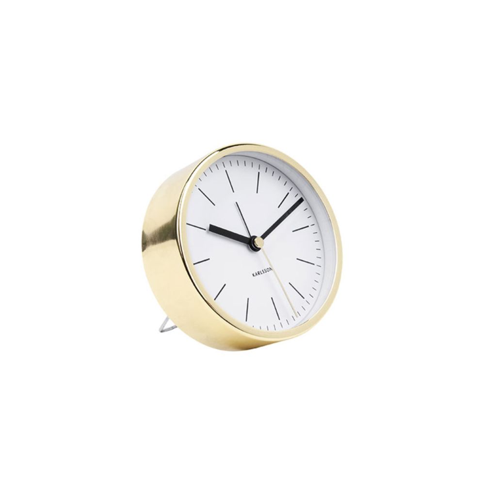Present Time - Réveil Minimal Blanc/Or 10 cm - Horloges, pendules