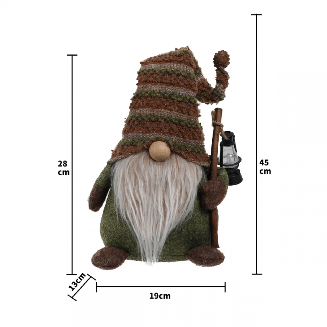 Mobili Rebecca - Gnome Nordique Elfe Ornement Polyester Marron Vert 28x19x13 - Décorations de Noël