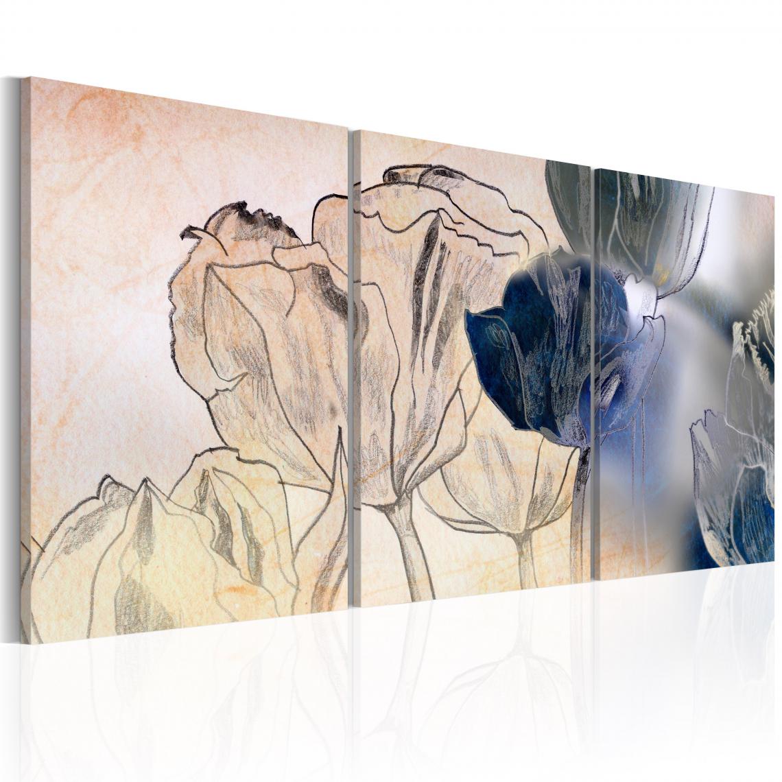 Decoshop26 - Tableau sur toile en 3 panneaux décoration murale image imprimée cadre en bois à suspendre Croquis de tulipes 60x30 cm 11_0005766 - Tableaux, peintures