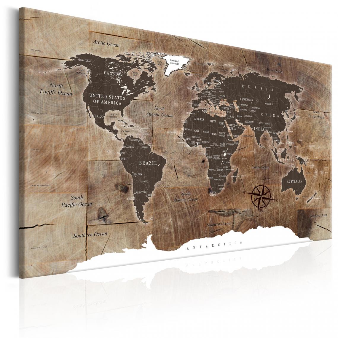 Decoshop26 - Tableau sur toile décoration murale image imprimée cadre en bois à suspendre Carte du monde : mosaïque en bois 60x40 cm 11_0004384 - Tableaux, peintures
