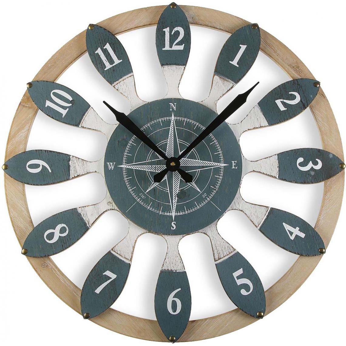 VERSA - Horloge en bois points cardinaux 60 cm - Horloges, pendules
