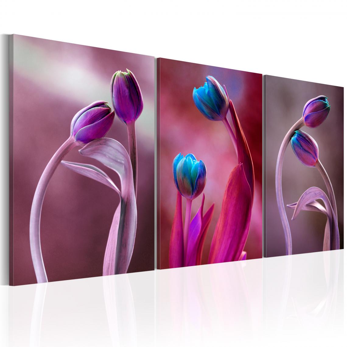 Decoshop26 - Tableau sur toile en 3 panneaux décoration murale image imprimée cadre en bois à suspendre Tulipes amoureux 120x60 cm 11_0005778 - Tableaux, peintures