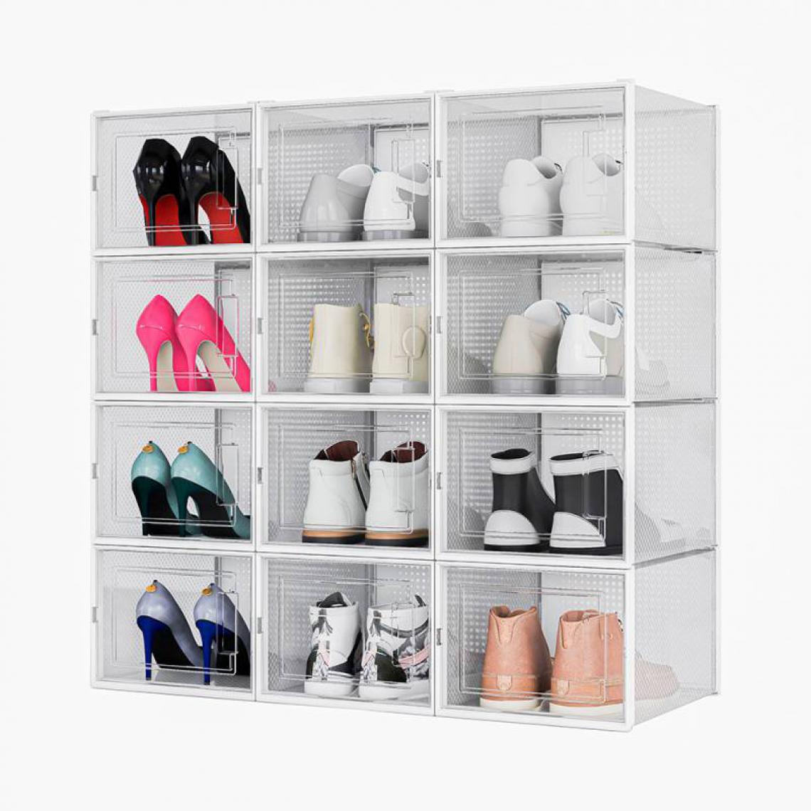 Sama - Lot de 12 Boîtes à Chaussures/Rangement Empilables en Plastique avec porte 36 * 28 * 21cm - Rangements à chaussures