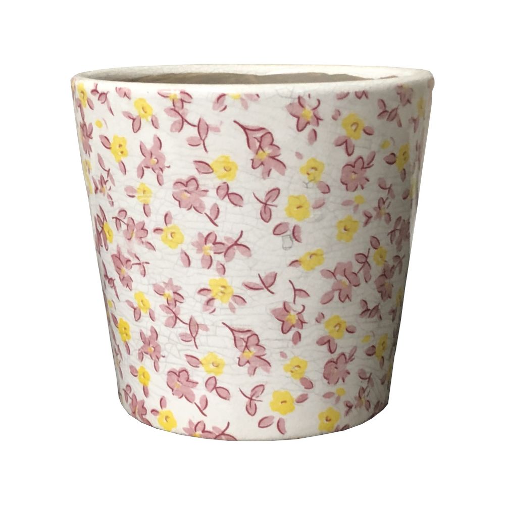 L'Originale Deco - Cache Pot Jardinière Fleurs Rose Emaillé ø14cm - Pots, cache-pots