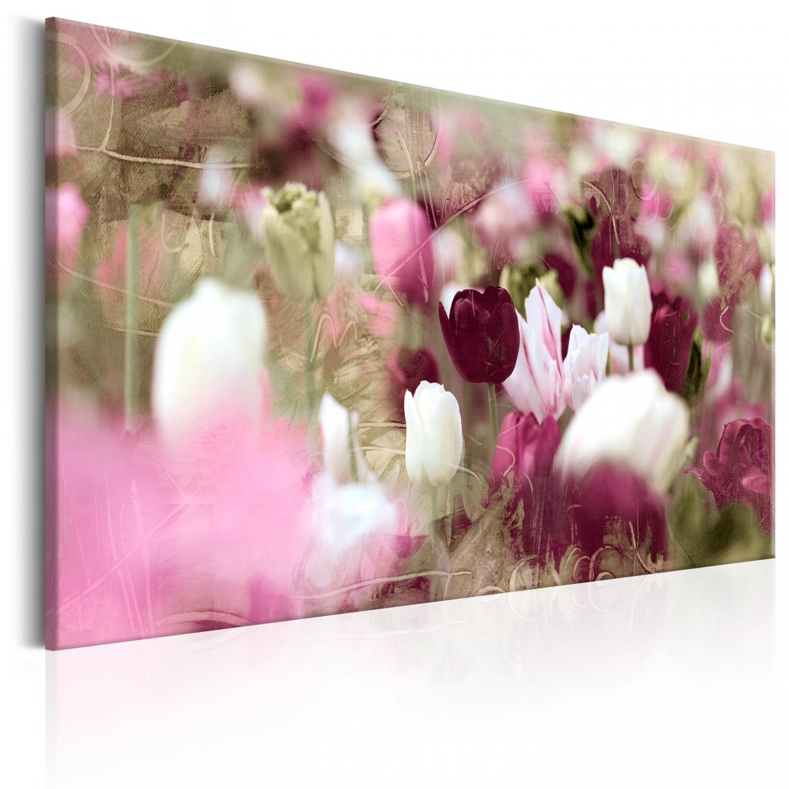 Decoshop26 - Tableau sur toile décoration murale image imprimée cadre en bois à suspendre Prairie de tulipes 60x40 cm 11_0005768 - Tableaux, peintures