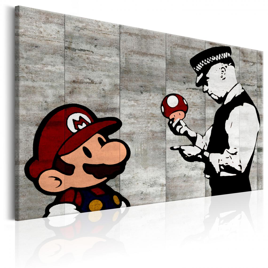 Decoshop26 - Tableau sur toile décoration murale image imprimée cadre en bois à suspendre Banksy sur le béton 120x80 cm 11_0003539 - Tableaux, peintures