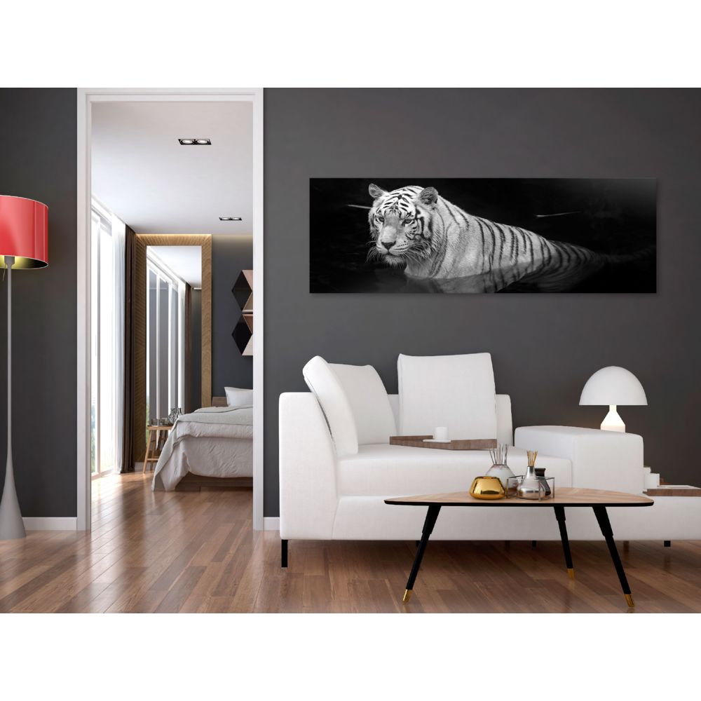 marque generique - 150x50 Tableau Chats Animaux Chic Shining Tiger (1 Part) Black and White Narrow - Tableaux, peintures