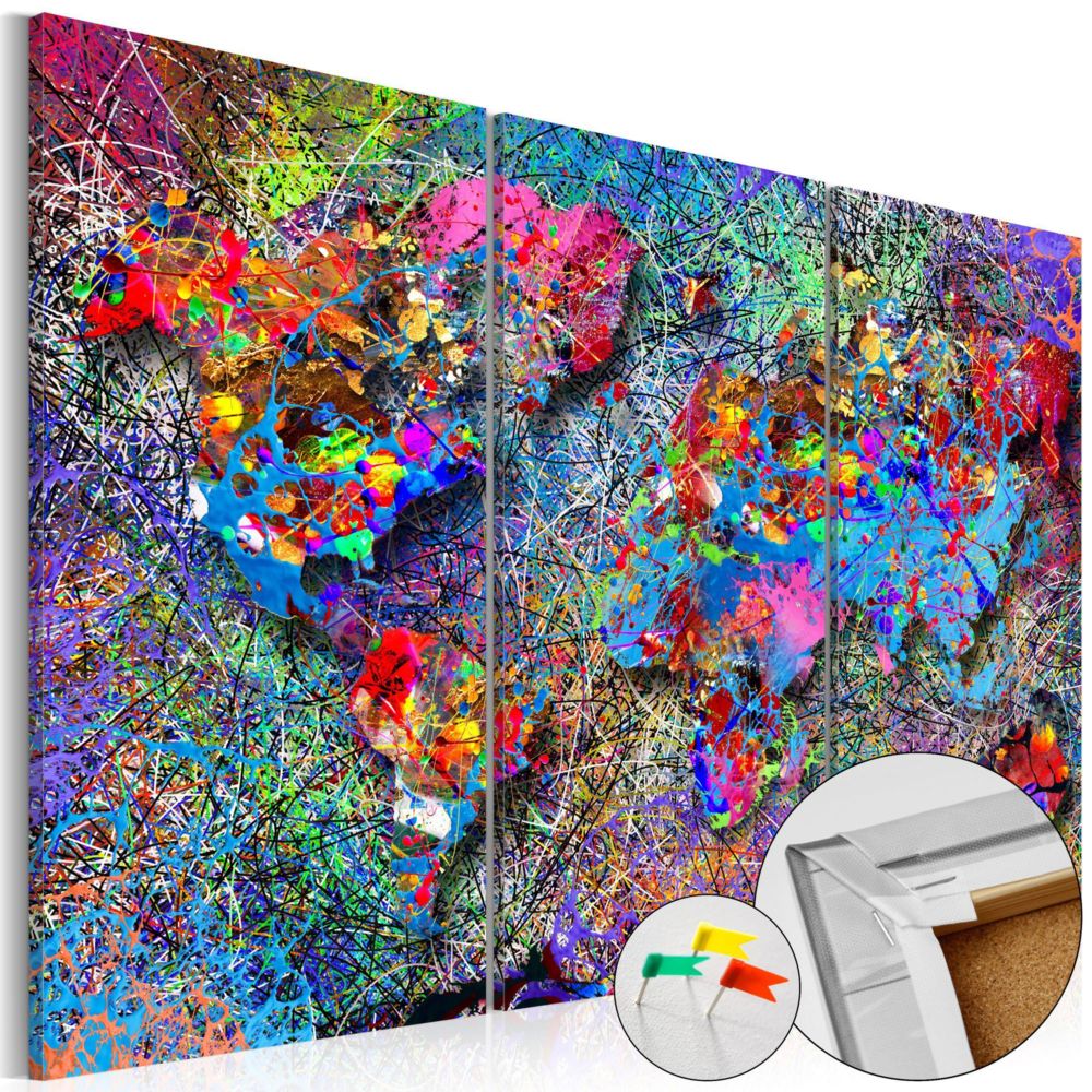 Artgeist - Tableau en liège - Colourful Whirl [Cork Map] 60x40 - Tableaux, peintures