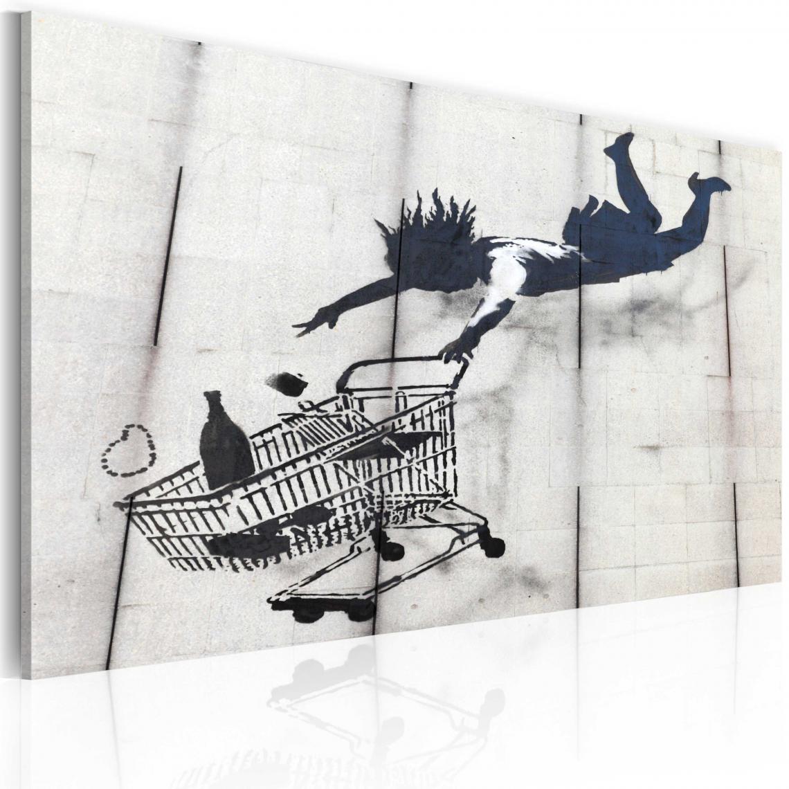 Decoshop26 - Tableau sur toile décoration murale image imprimée cadre en bois à suspendre Femme tombe avec un chariot de supermarché (Banksy) 60x40 cm 11_0003266 - Tableaux, peintures