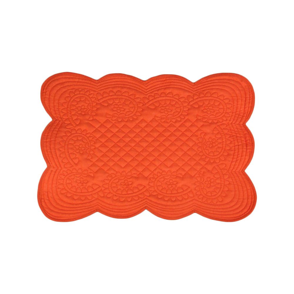 Mon Beau Tapis - CHARMILLE - Chemin de table 100% coton orange tommette 150x50 - Tapis