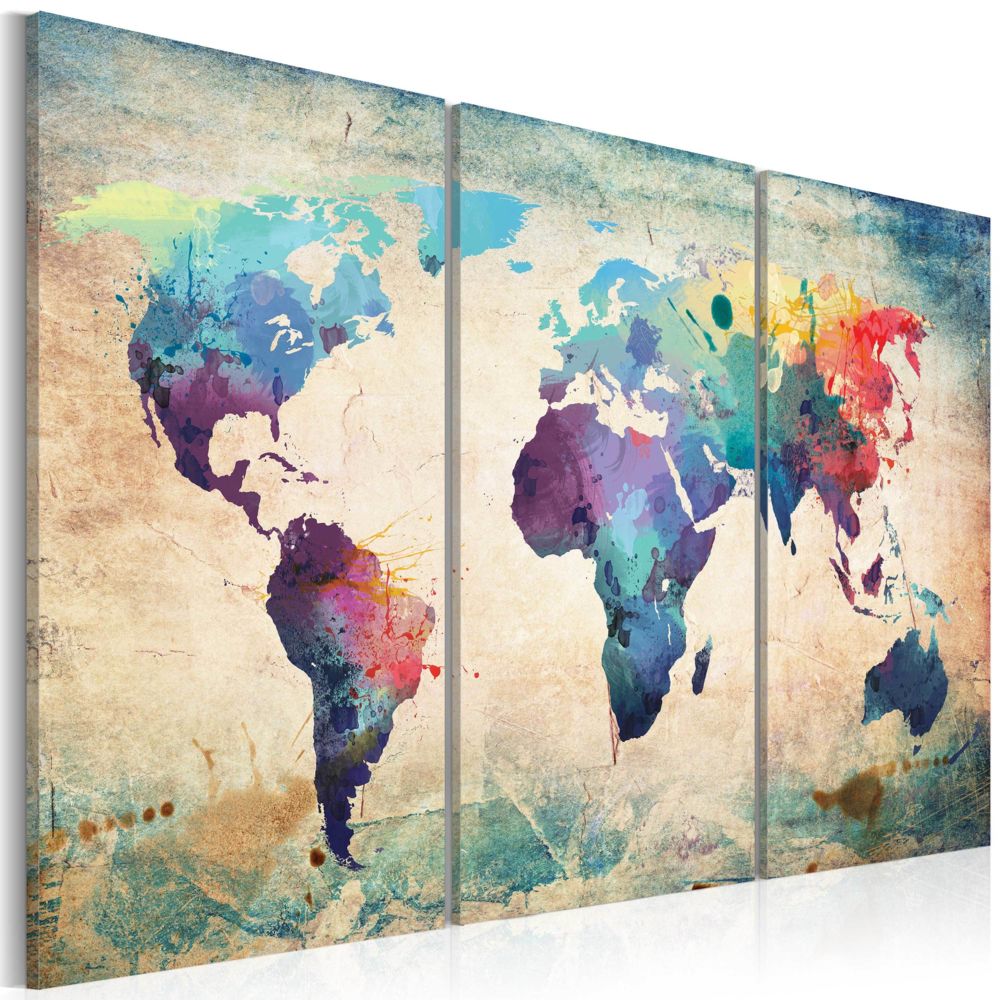 Bimago - Tableau - Carte en couleurs de l'arc-en-ciel - triptyque - Décoration, image, art | Cartes du monde | - Tableaux, peintures