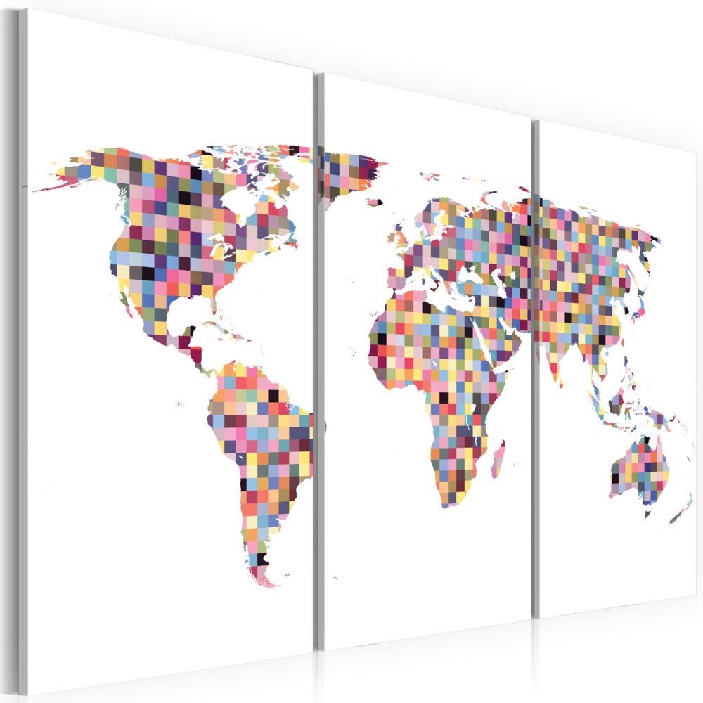 Bimago - Tableau - Carte du Monde en pixels - triptyque - Décoration, image, art | Cartes du monde | - Tableaux, peintures