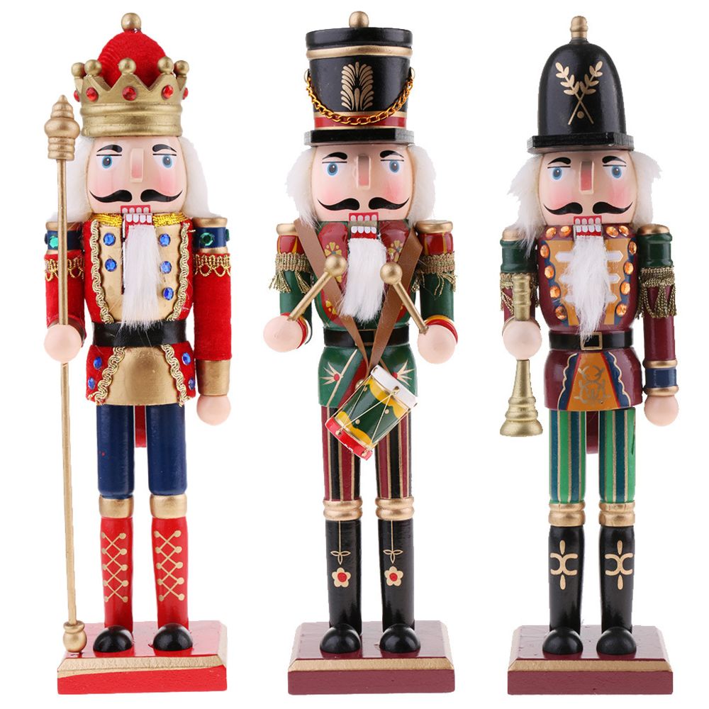marque generique - 3pcs 30cm figurine casse-noisette en bois ornements de noël décoration poupées - Décorations de Noël