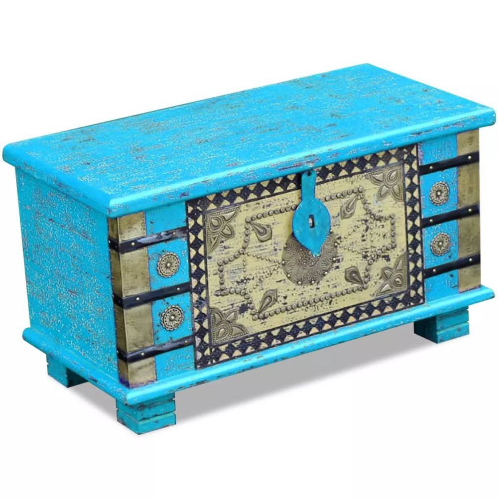 marque generique - Magnifique Armoires et meubles de rangement ensemble La Havane Coffre de rangement Bois de manguier bleu 80 x 40 x 45 cm - Malles, coffres