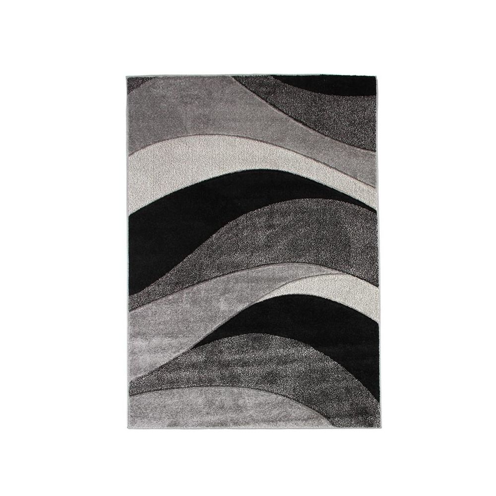 Mon Beau Tapis - JOY DE LUXE - Tapis toucher laineux motifs vagues gris 200x290 - Tapis