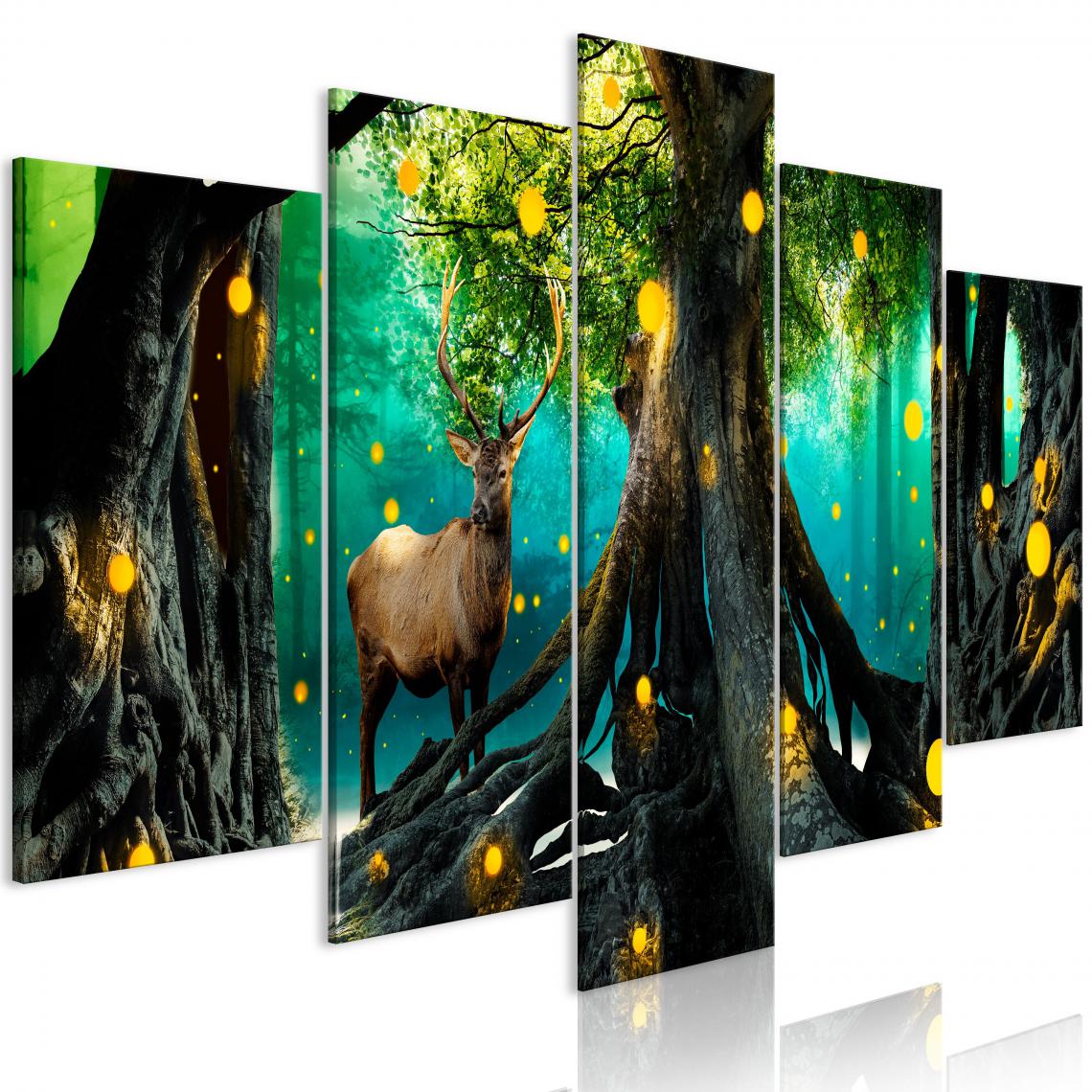 Decoshop26 - Tableau sur toile en 5 panneaux décoration murale image imprimée cadre en bois à suspendre Forêt enchantée (5 parties) large 100x50 cm 11_0006506 - Tableaux, peintures