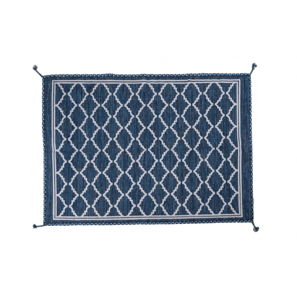 Alter - Tapis moderne Toronto, style kilim, 100% coton, bleu, 230x160cm - Tapis