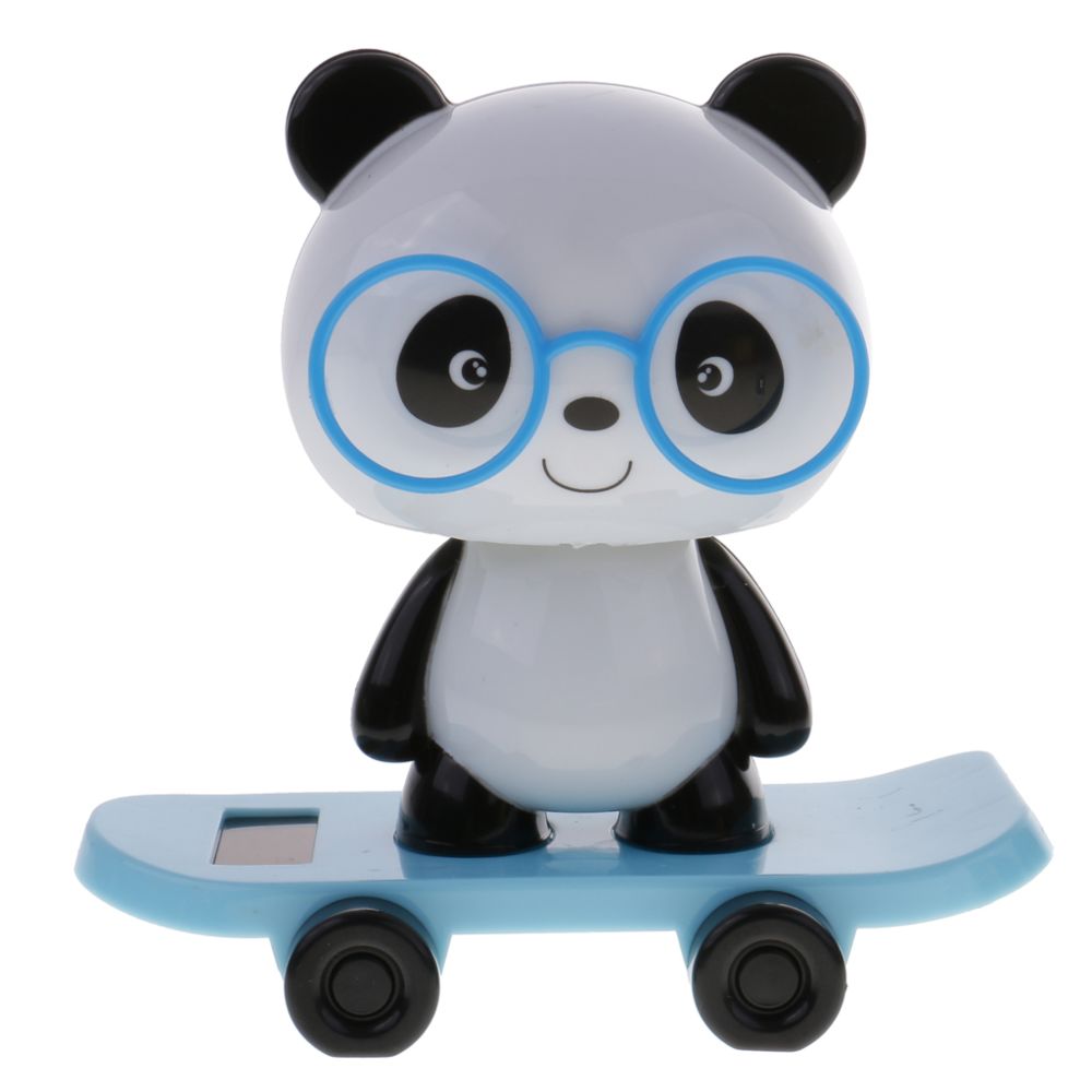 marque generique - Cute Solar Powered Skateboard Glasses Shaking Head Panda Doll Toy Blue - Objets déco