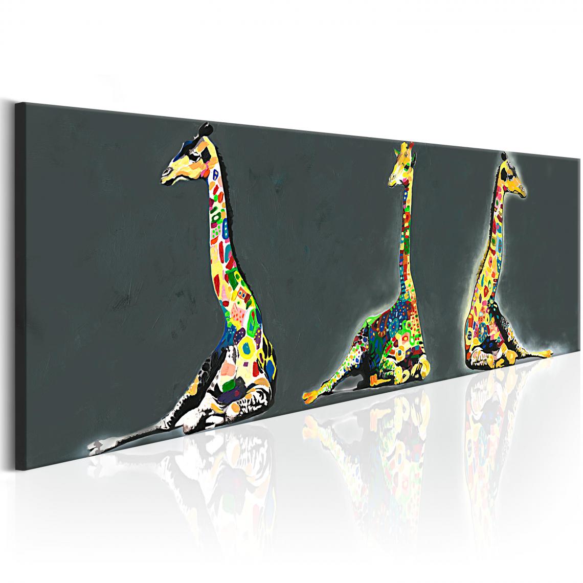 Decoshop26 - Tableau sur toile décoration murale image imprimée cadre en bois à suspendre Girafes colorées 135x45 cm 11_0003055 - Tableaux, peintures