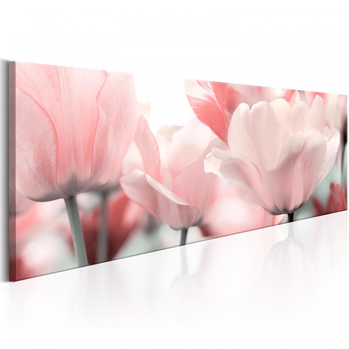 Decoshop26 - Tableau sur toile décoration murale image imprimée cadre en bois à suspendre Tulipes roses 120x40 cm 11_0005763 - Tableaux, peintures