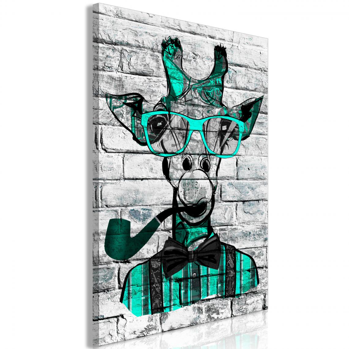 Decoshop26 - Tableau sur toile décoration murale image imprimée cadre en bois à suspendre Girafe avec Pipe (1 Partie) Vertical Vert 80x120 cm 11_0003244 - Tableaux, peintures