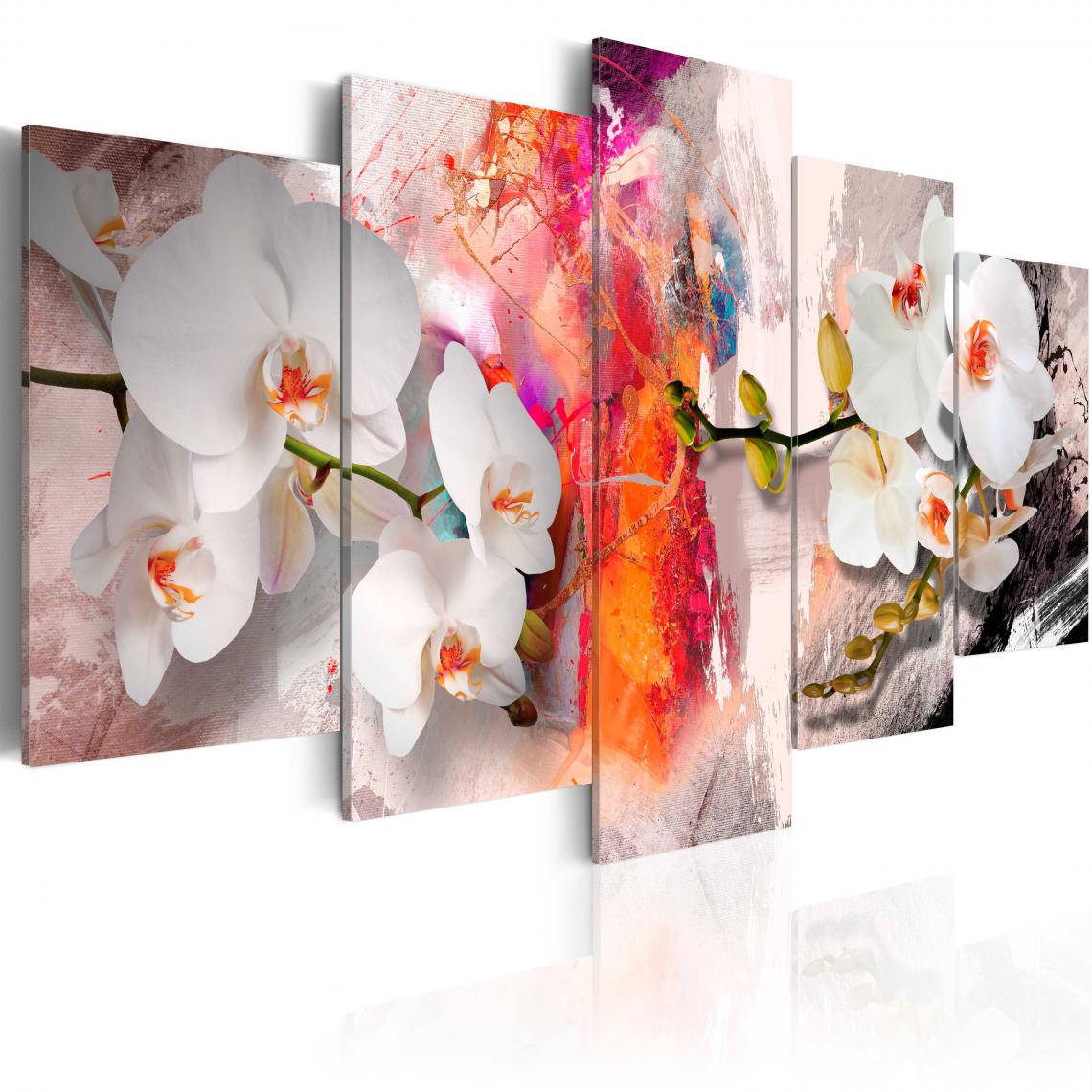 Decoshop26 - Tableau toile de décoration motif Colorful background and orchids 100x50cm DEC110955 - Tableaux, peintures