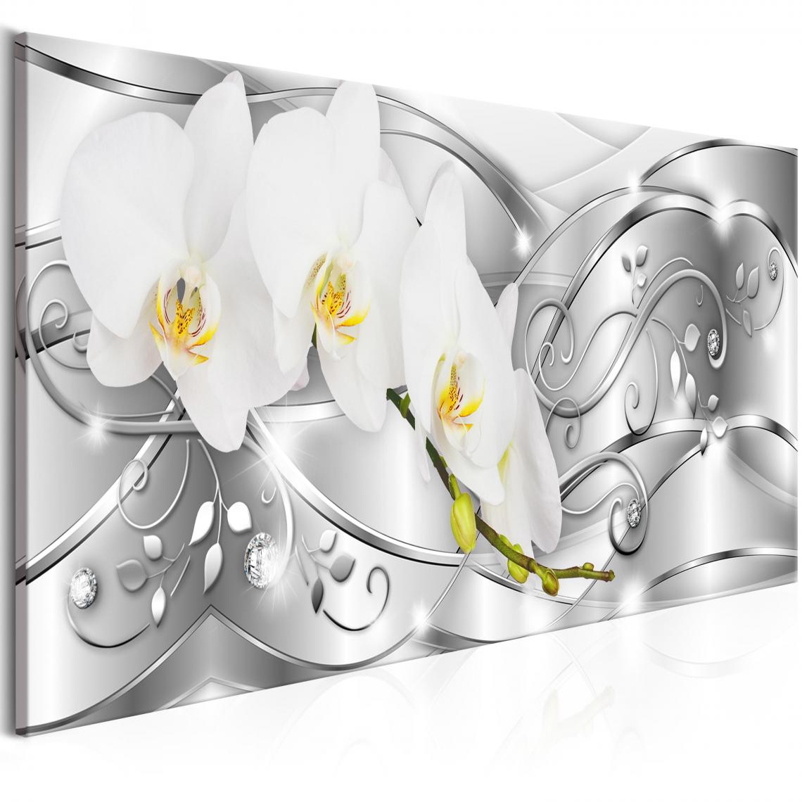 Decoshop26 - Tableau sur toile décoration murale image imprimée cadre en bois à suspendre Floraison (1 partie) Argent étroit 150x50 cm 11_0000941 - Tableaux, peintures