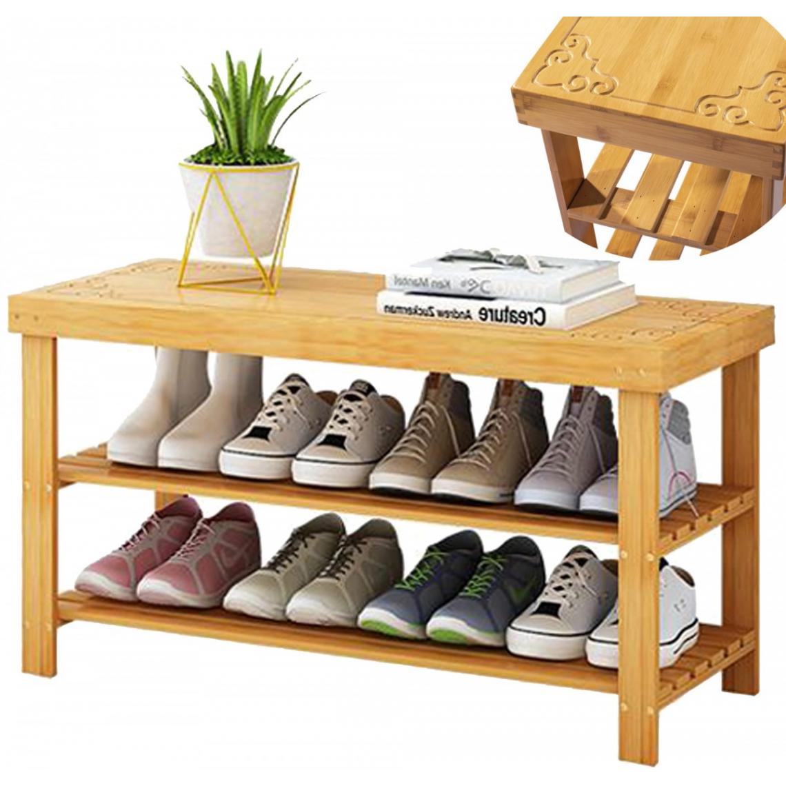 Hucoco - MULIS - Meuble à chaussures style moderne - 70x44x28 cm - 2 étagères - Rangement chaussures - Marron - Rangements à chaussures