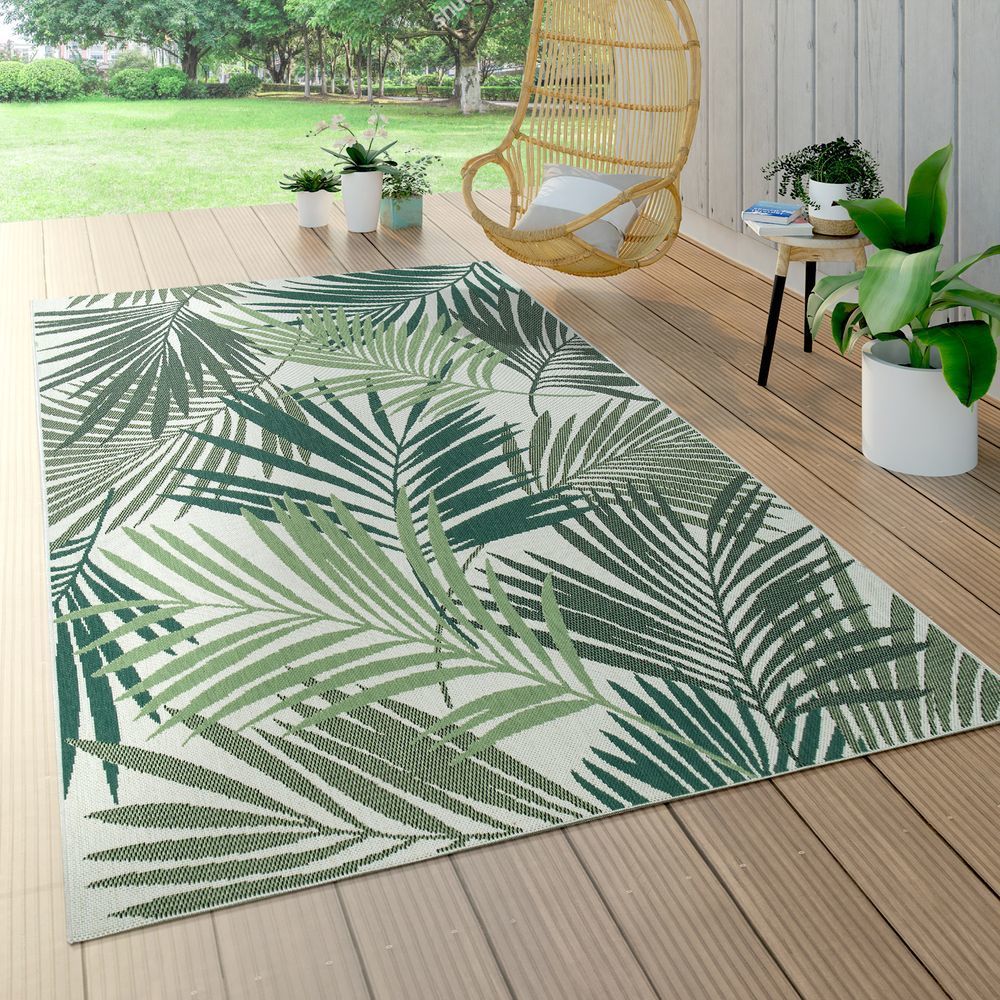 Paco-Home - Tapis Intérieur & Extérieur Tissage À Plat Jungle Découpé Design Palmiers Floral Vert - Tapis