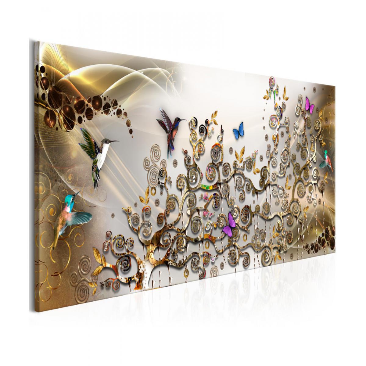 Artgeist - Tableau - Hummingbirds Dance (1 Part) Gold Narrow 150x50 - Tableaux, peintures