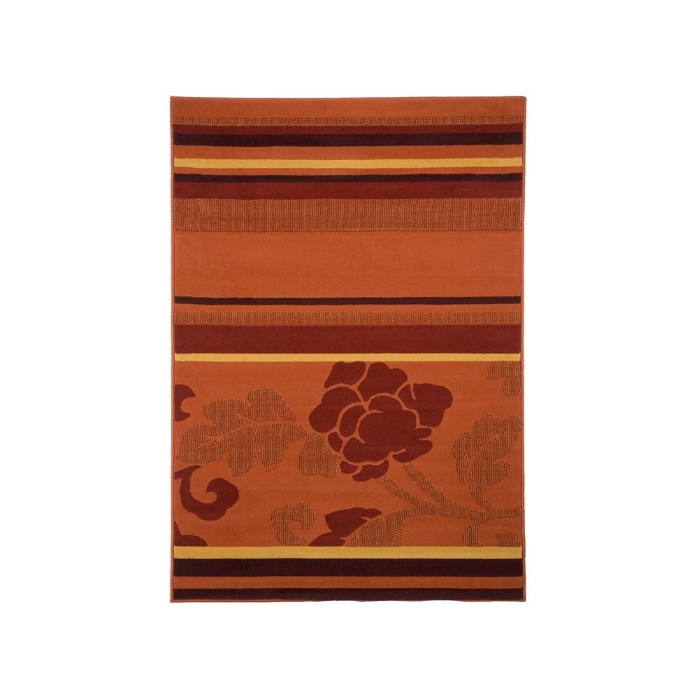 Mon Beau Tapis - MASSAI - Tapis imprimé lignes et motifs floraux orange 120x170 - Tapis