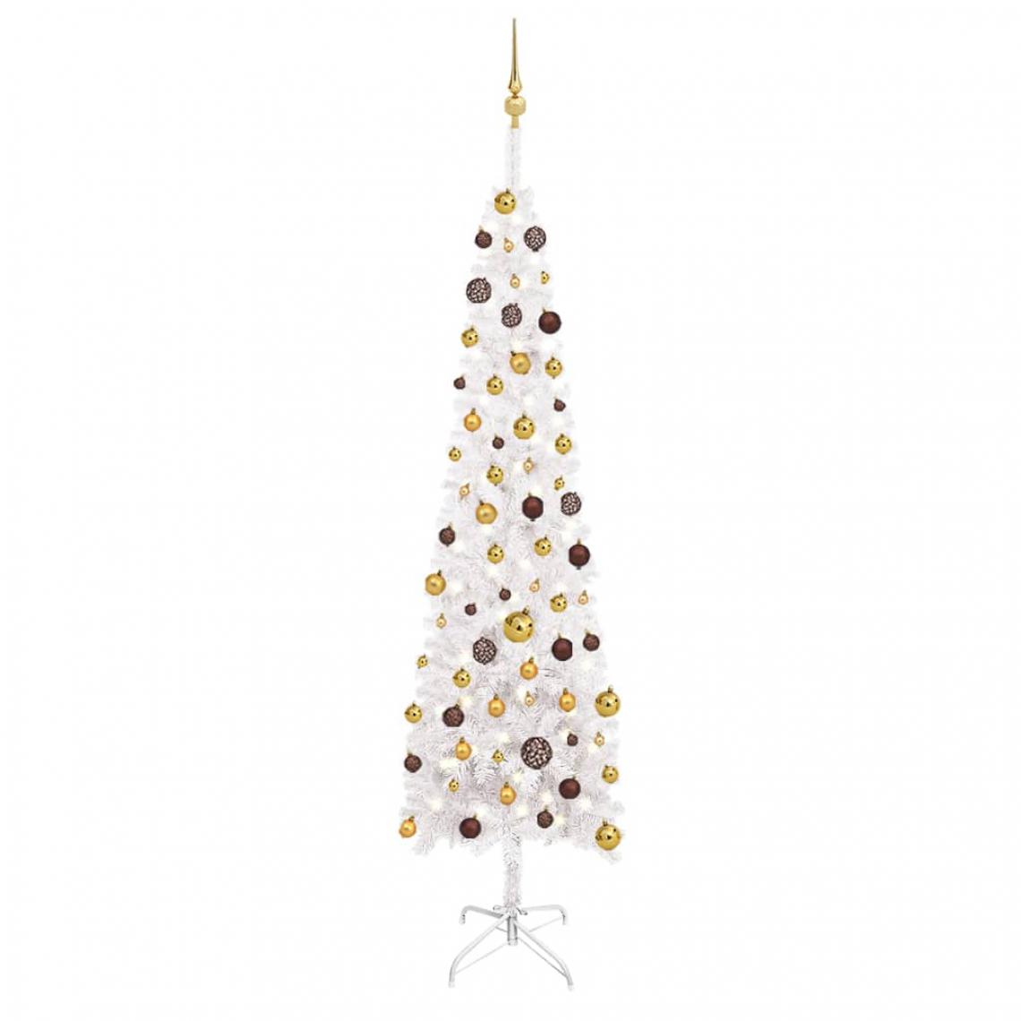 Vidaxl - vidaXL Arbre de Noël mince avec LED et boules Blanc 240 cm - Sapin de Noël
