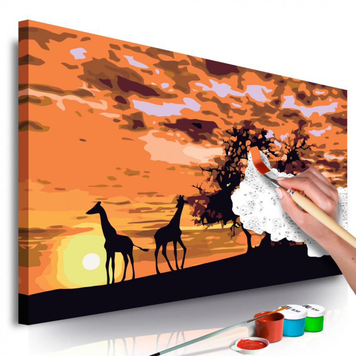 Paris Prix - Tableau à Peindre Soi-Même Savanne Girafes & Eléphantes 40x60cm - Tableaux, peintures