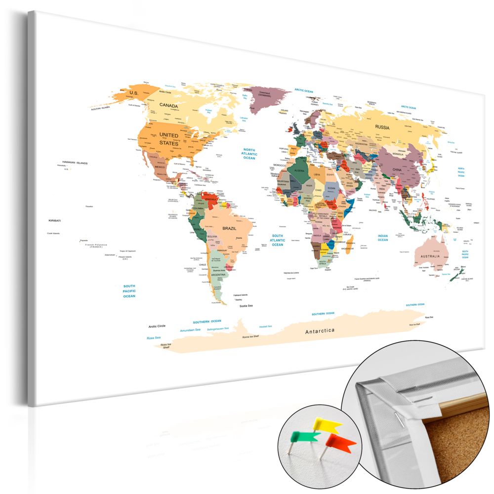 Bimago - Tableau en liège - World Map [Cork Map] - Décoration, image, art | - Tableaux, peintures