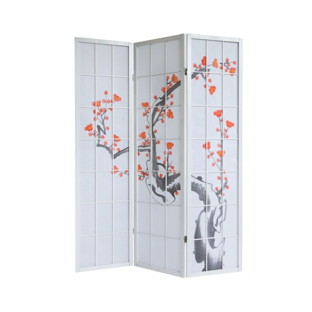 Decoshop26 - Paravent 3 panneaux japonais en bois blanc 132x175 cm PAR06016 - Paravents