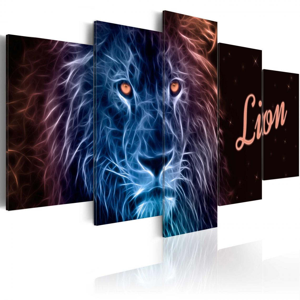 Decoshop26 - Tableau toile de décoration motif Royal flames lion 100x50cm DEC110973 - Tableaux, peintures