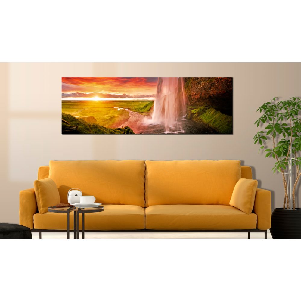 marque generique - 120x40 Tableau Levers et couchers de soleil Paysages Contemporain Seljalandsfoss Waterfall - Tableaux, peintures