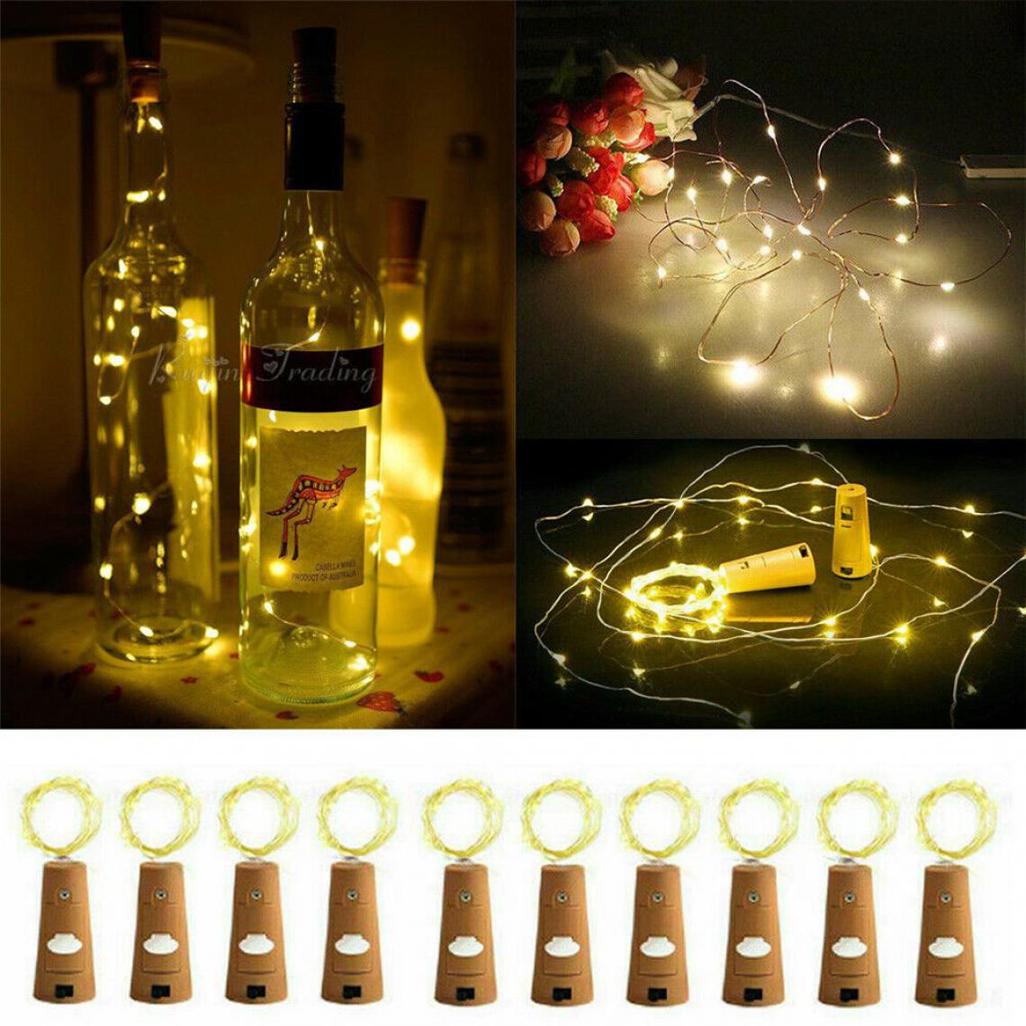 Generic - 10 Pièces LED Guirlande Lumineuse en Forme de bouchon de liège  , Électrosolaire et Étanche avec 20 Lampes  pour l’Espace Extérieur 2 m - Jaune  - Décorations de Noël
