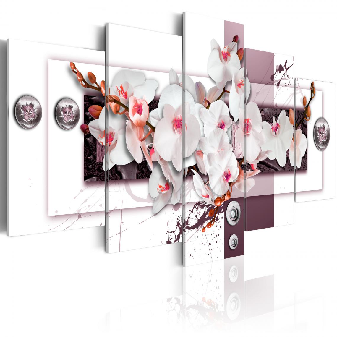 Decoshop26 - Tableau sur toile en 5 panneaux décoration murale image imprimée cadre en bois à suspendre Mécanisme d'orchidée 100x50 cm 11_0005681 - Tableaux, peintures